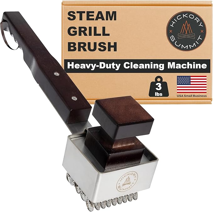 Steam Grill Brush Bristle-Free – Stainless Steel, No-Wire BBQ Grill Brush - Steams Ice as it Cleans Grates – 3 Lb., Heavy-Duty Cleaning Machine by Hickory Summit