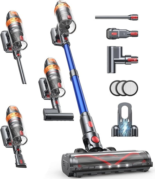 Cordless Vacuum Cleaner, 650W 55KPA 70Min with Extra Mattress Cleaning Tool, Stick Vacuum Cleaners for Home, Self-Standing, Wall Mount Charging, Rechargeable Vacuum Cordless for Floor Pet Hair Carpet