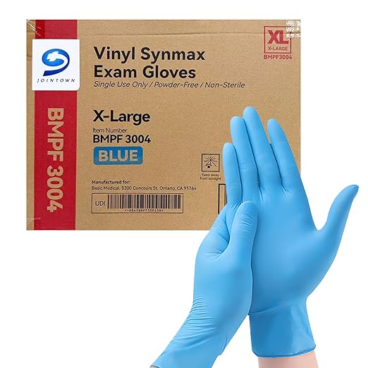 Jointown Basic Vinyl Exam Gloves, Latex-Free, Powder-Free, Disposable, X-Large, Case of 1,000, Blue