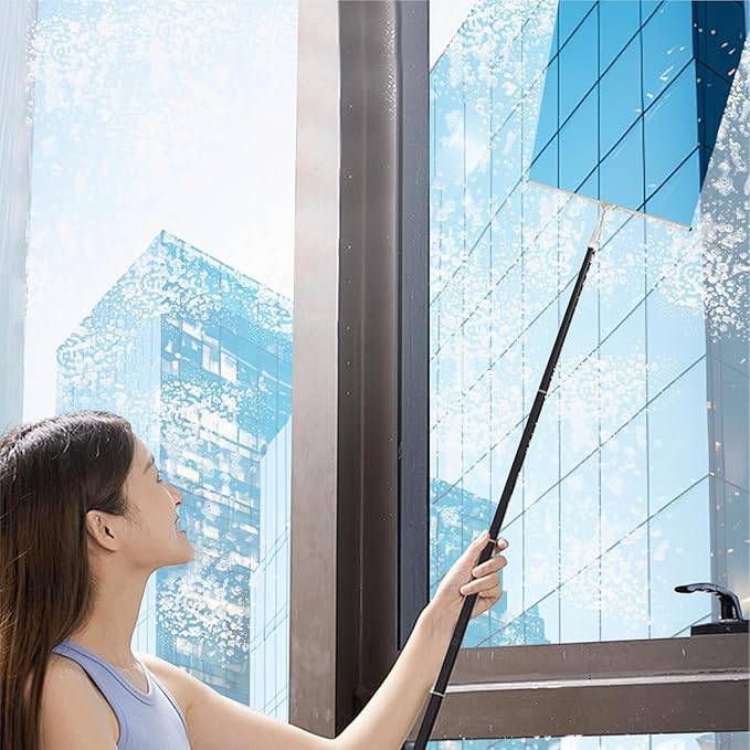 17.3″-60″ Extendable Shower Squeegee with Long Handle - Metal Window Squeegee with Extension Pole for Shower Glass, Home High Window, Floors
