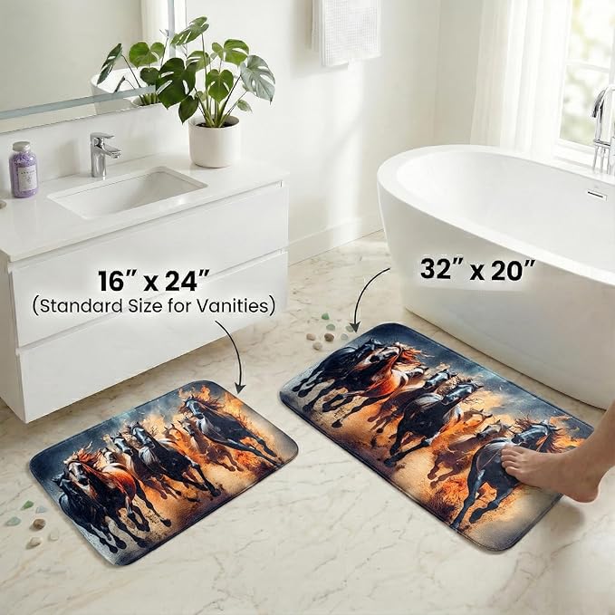 WODEJIA Non Slip Bath Rugs Sponge Foam for Bathroom,Flannel Mat Rug for Living Room, Absorbent MatS for Forlaundry Room and Kitchen,Galloping Steed Welcome Mat 24x16 Inches