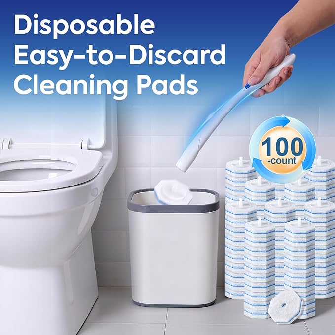 100 Pcs Disposable Toilet Cleaner Refill Pads, Universal Toilet Bowl Brush Replacement Heads, Durable Deep Cleaning Refills, Fresh Scent Bathroom Cleaning Supplies