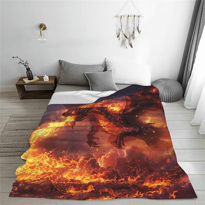 Fire Dragon Blanket Red Cool Dragon Decor Throw Blanket Cozy Plush Flannel Fleece Warm Soft Lightweight Fuzzy Blanket Dragon Lovers Gifts for Boys Girls Teens Women for Bed Sofa Couch 50"X60"