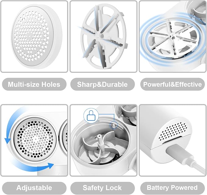 Fabric Shaver, Handzee Electric Lint Shaver, Dual Motor Sweater Shaver, Fabric Pilling Remover, Powerful 2 Gear 6-Leaf Blades, Portable Defuzzer Clothes Fuzz Remover for Sweater Furniture (White) | Equipped with 6 sharp blades, safely remove lint fuzz,...
