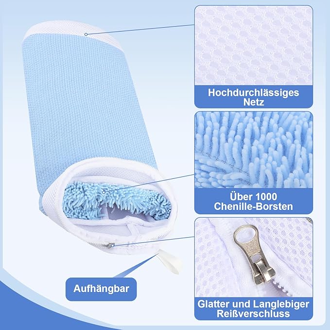 Dntorx Shoe Washing Machine Bags, 2 PCS Reusable Blue+White Chenille Laundry Bags for Washing Machine, 360 Wrap-Around Clean Shoe Laundry Bags with Hidden Zipper