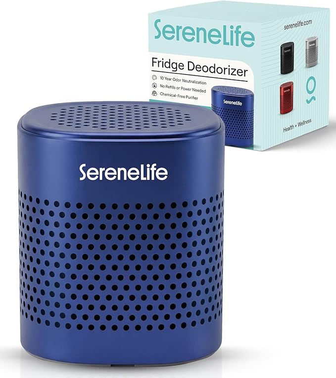 SereneLife Fridge Deodorizer & Odor Eliminator, Multi-Use Refrigerator Deodorizer Aluminum Pod for Freezer, Closet, Car, Shoes & Enclosed Spaces, Compact, Reusable & Lasts Up to 10 Years (Blue)