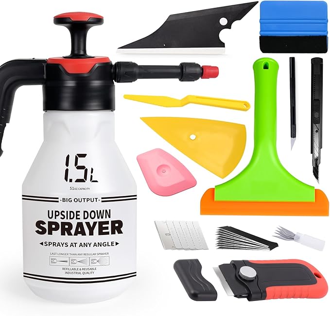 FOSHIO Water Pump Sprayer Window Tint Kit, Squeegee for Vinyl, Car Window Squeegee, Utility Knife Craft Knife with Replacement Blades, Razor Blade Scraper, Pressure Sprayer Vinyl Wrap Tool Kit