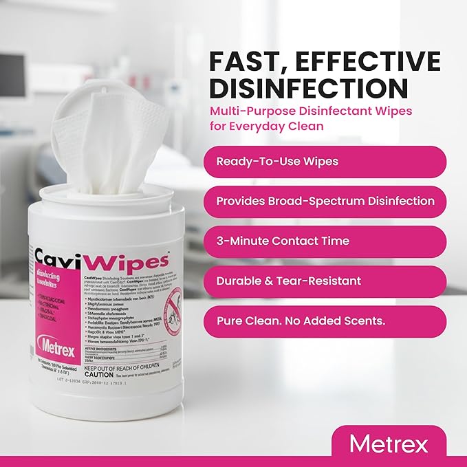 Metrex CaviWipes Disinfecting Towelettes – Durable Non-Woven Disinfecting Wipes for Hard, Non-Porous Surfaces in Healthcare & Laboratory Settings, Pre-Saturated with CaviCide – 160 Wipes (Pack of 12)