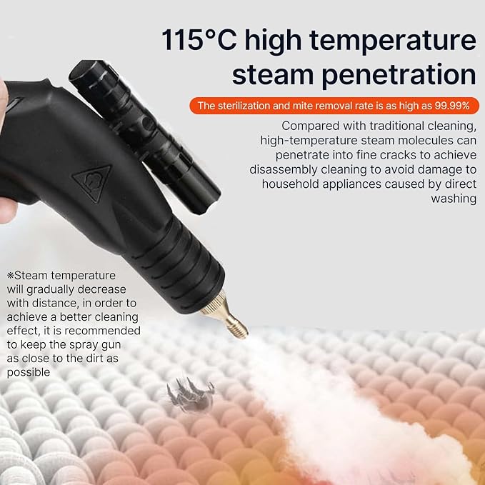 1700W High Pressure Steam Cleaner, Handheld Tankless Steamer with Hot & Cold Water Modes for Home & Auto Detailing - Cleans Tile Grout, Kitchen Grease, Floor Gaps (US Plug-Blue)