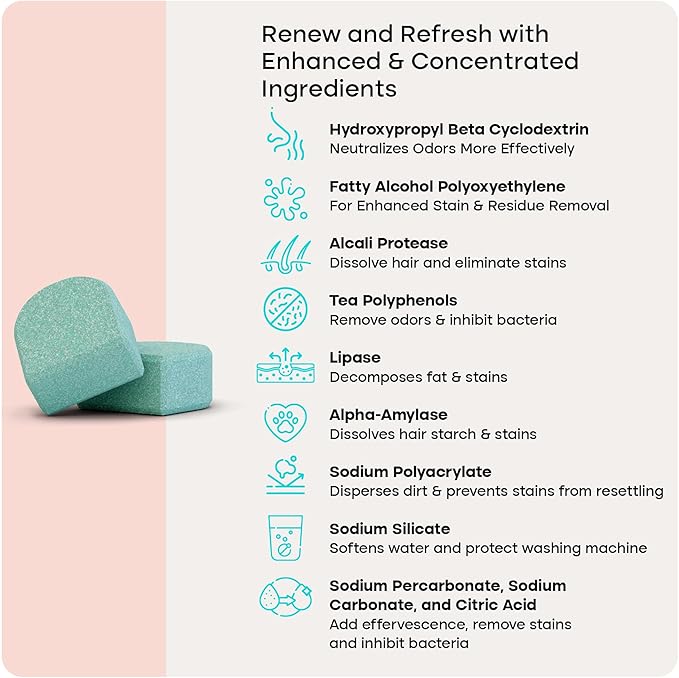 Uproot Clean Washing Machine Cleaner Tablets Ultra & Dog Paw Cleaner Set: 40% Stronger Tablets Removing Odors, Residue & Build-Up + No-Rinse Hypoallergenic Paw Washer with Soft Bristle Brush