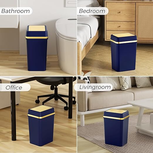 Bathroom Trash Can with Lid 4 Gallon Trash Can Navy Blue Trash Cans with Press Top Lid Bedroom Trash Can Small Garbage Can with 150 Counts Trash Bags for Small Bathroom Bedroom Office