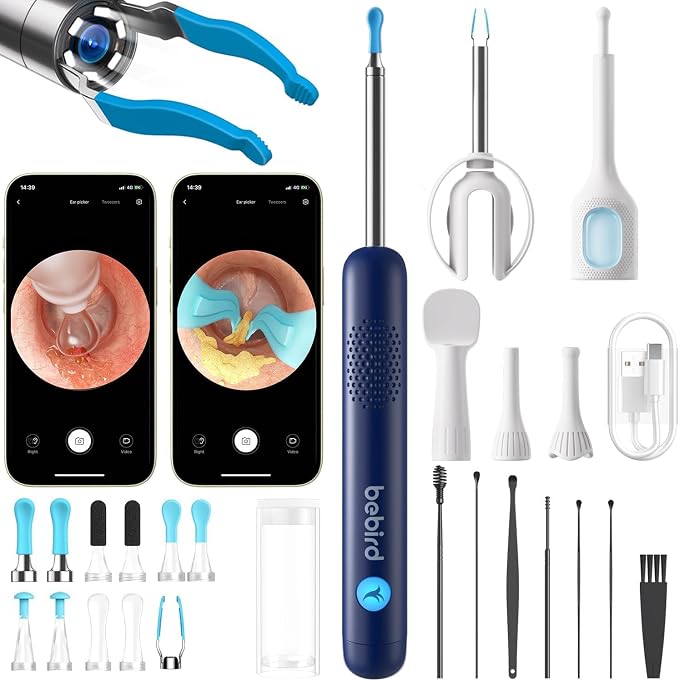 BEBIRD R1 Ultra Ear Wax Removal, Ear Cleaner with Camera, Wax Remove Ear Pick with Ear Tweezers, Visual Dropper Cleaning Kit, Ear/Nose/Throat Tool for Family, Blue