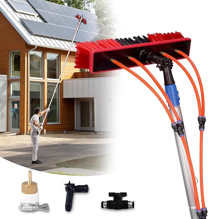 Water Fed Pole Kit Adjustable Solar Panel Cleaning Kit Cleaner Tool for Window Glass Roof Outdoor Glass Brush Window Washing Equipment (37FT)