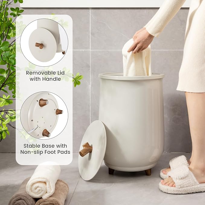 Giantex Towel Warmer Bucket, 23L Large Hot Towel Bucket for Bathroom Spa, Wood Handle, 3 Heating Modes, Adjustable Timer & Auto Shut Off, Fits Up to Two 40" x 70" Oversized Towels, Blankets, Gray