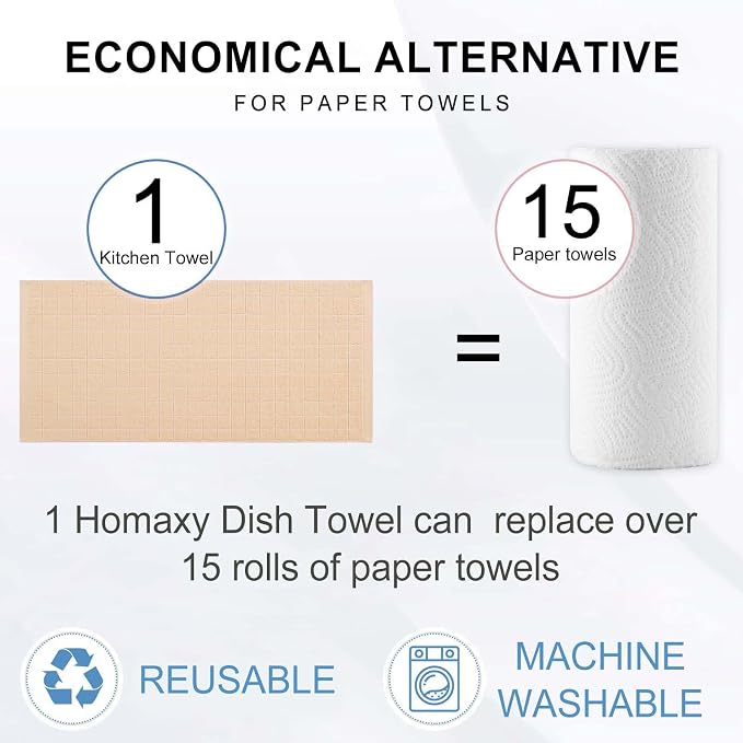 Homaxy Kitchen Towels and Dishcloths Set, 12 x 12 and 13 x 28 Inches, Set of 8 Bulk Cotton Terry Kitchen Towels Set, Checkered Designed, Soft and Super Absorbent Dish Towels, Apricot