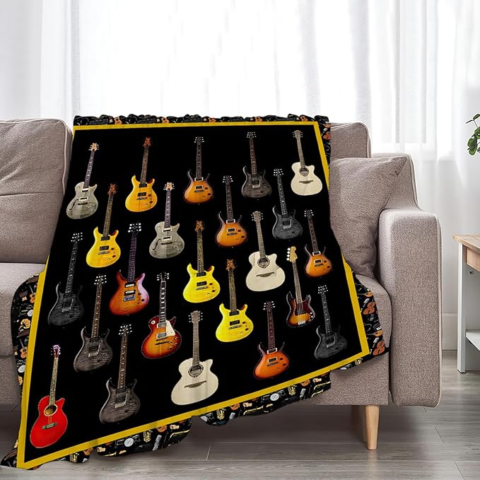 Tijuboni Guitar Music Throw Blanket Guitar Gifts for Girls Boys Women Men Kids Adults Soft Flannel Fleece Blanket for Couch Sofa Bed Home Decor 40"x50"