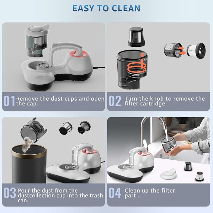 Hersven Mattress Vacuum Cleaner, 16KPa Handheld UV Bed Vacuum, 12800 Vibrations Per Min, Effectively Cleans Mattresses, Pillows, Sofas, Carpets & Fabric Surfaces