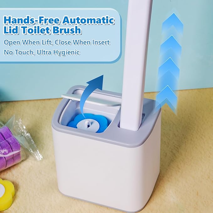 Disposable Toilet Brush Cleaning System, Disposable Toilet Cleaner Wand and Holder Set with 60 Toilet Wand Refills, Extended Handle for Toilet Bowl Cleaners, Bathtub, Bathroom Cleaning