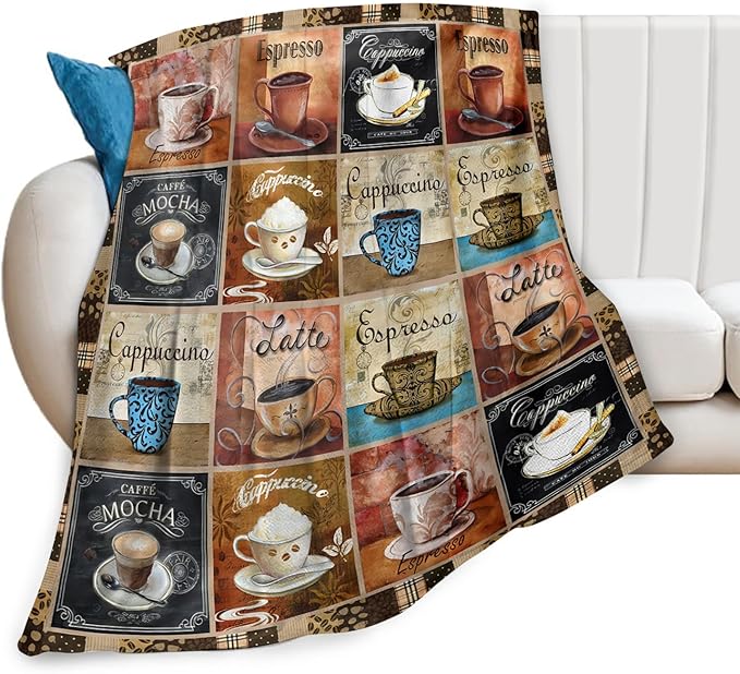 Tijuboni Coffee Throw Blanket Coffee Gifts for Women Men Girls Boys Kids Adults Soft Flannel Fleece Blanket for Couch Sofa Bed Home Decor 60"x80"