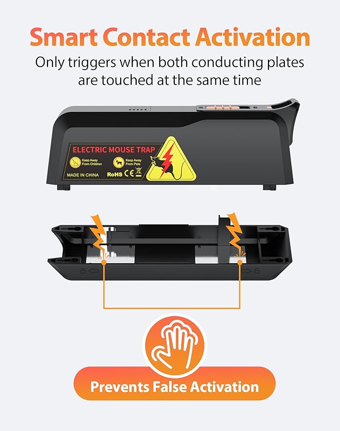 2 Pack Electric Mouse Trap Zapper with Powerful Voltage, Effective Electronic Mouse Traps Indoor for Home, No-Touch Disposal, Reusable Small Mice Catcher for Kitchen, Living Room and More