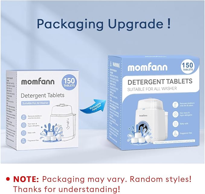 MOMFANN Professional Deep Cleaning Detergent Tablets for All Baby Bottle Washers, Washer Tablets for Bottle Washer and Sterilizer and Dryer, Easy to Use (150Pcs)