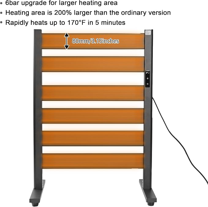 Towel Warmer for Bathroom, 6-Bar, Upgraded Extra-Wide Heating Area, Built-in Timer and Temperature Adjustment, Overheating Protection. Large Free-Standing Heated Towel Rack，Matte Black