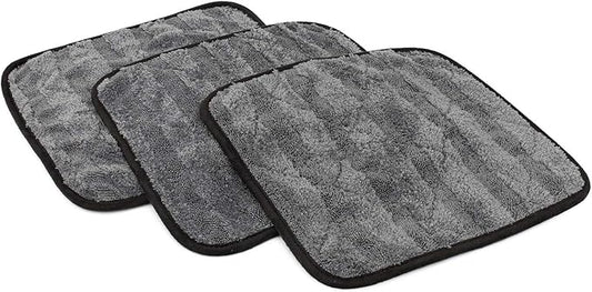 The Rag Company Gauntlet Car Drying Towel, Ultra-Absorbent 70/30 Blend Korean Microfiber, Dries Vehicles Faster Without Scratching, 900 GSM, 12x12 Inches, Ice Grey/Grey, 3-Pack
