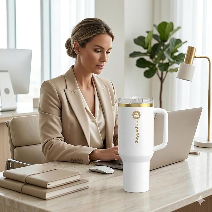 Hydra 40oz Insulated Stainless Steel Tumbler with Handle & Flip Straw Lid – Leak Proof Vacuum Travel Mug, Cup Holder Compatible, BPA Free – Arctic Gold