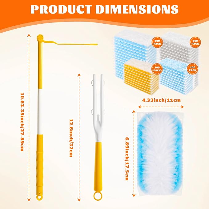 600 Pcs Disposable Dusters Refills Bulk Heavy Duty 360° Dusters Refill with 3ft Extended Handle and Short Handle, Multi Surface Replacement Duster Kit for Cleaning Ceiling Fan (Multicolor)