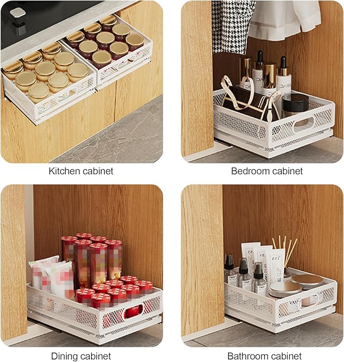 Pull Out Cabinet Organizer, Slide Out Drawers Fixed with Adhesive Nano Film, Pantry Shelves Sliding Drawer Storage Organization for Kitchen/Bathroom/Bedroom (15.7*9.4*6.1inch/40*24*15.5cm)