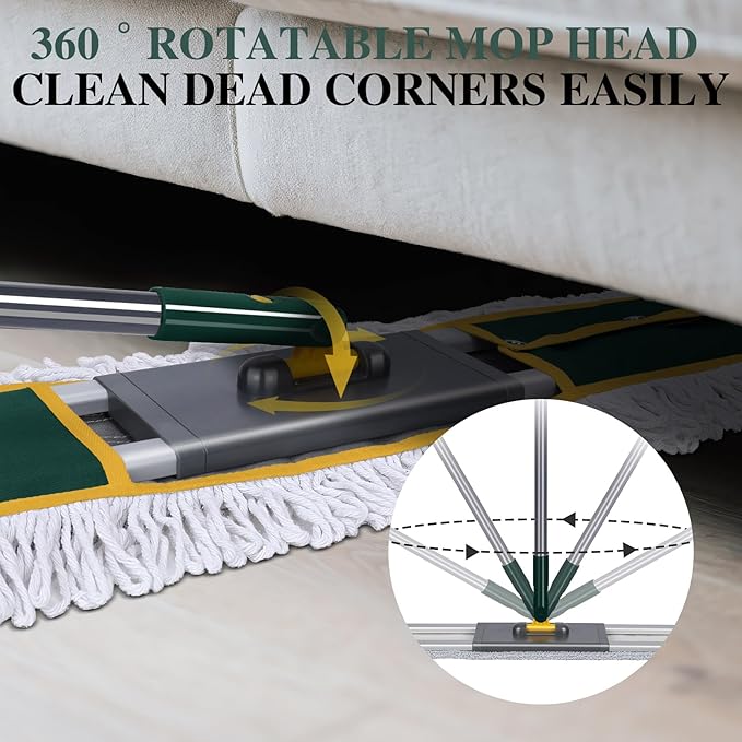 36" Commercial Dust Mop | Masthome Microfiber Industrial Mop for Floor Cleaning | 60”Long Handle Heavy Duty Floor Mop | 3 Reusable Pads | Wet Dry Flat Mops for Hardwood Floors, Marble, Laminate, Tile