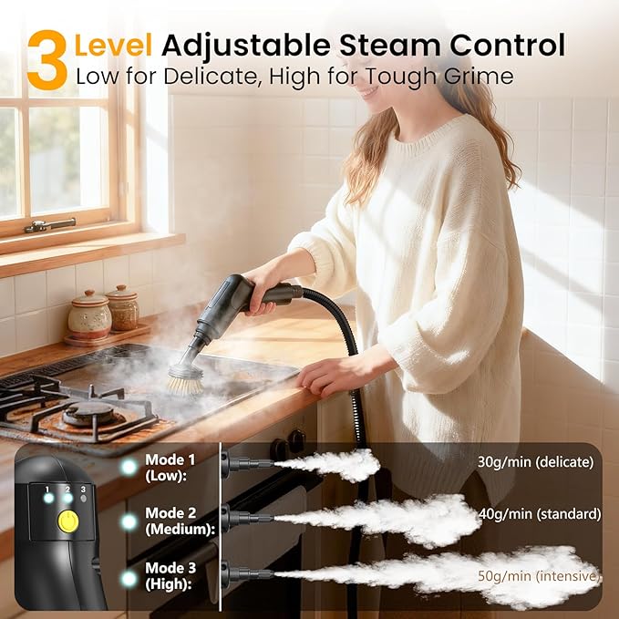 Pressurized Steam Cleaner 1.6L, 3-Level Adjustable Steamer for Cleaning, 10s Heat-Up, 2500W Handheld Steam Cleaner for Home, Car, Kitchen, Floor, Multi-Surface Cleaning Machine, 19pcs Accessories
