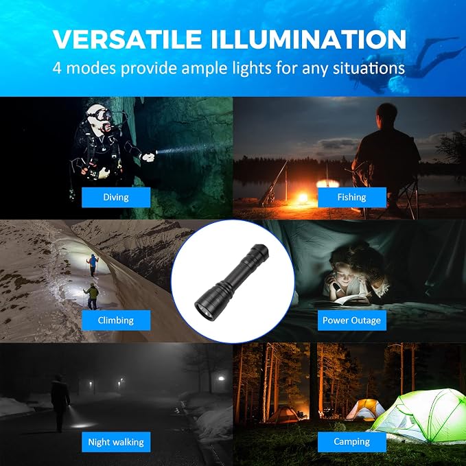 WD43PRO Scuba Diving Light, 1050 Lumens Dive Torch, Underwater 150m Waterproof Flashlight with Wrist Strap, 4 Modes Compact Backup Light for Night Diving, Snorkeling, Cave
