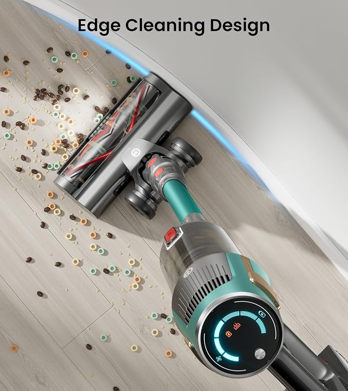 CHEBIO Cordless Vacuum Cleaner, 550W/45Kpa Vacuum Cleaners for Home with LED Display, Anti-Tangle Cordless Stick Vacuum with 65Min, Lightweight Wireless Vacuum (Green)