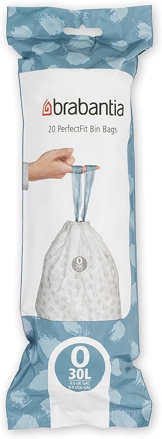 Brabantia PerfectFit Trash Bags (Size O/8 Gal) Thick Plastic Trash Can Liners with Drawstring Handles (120 Bags)