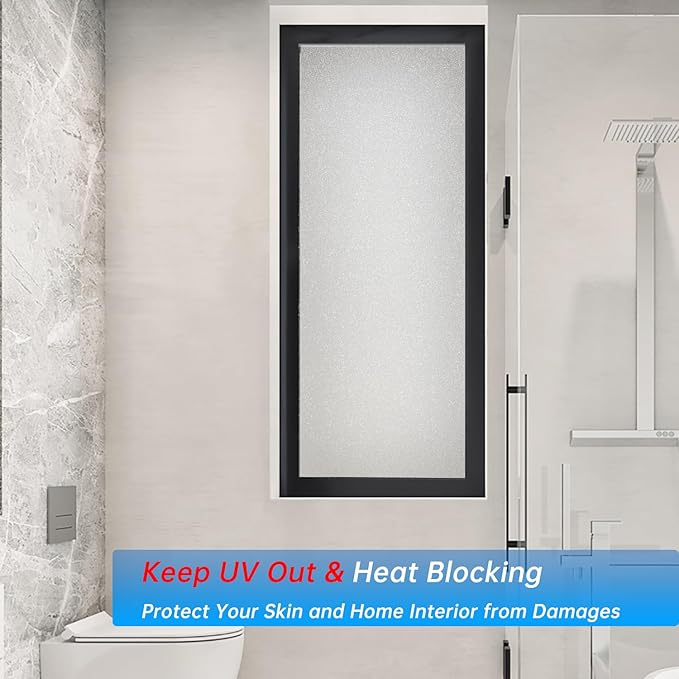 Frosted Glass Window Privacy Film Decorative, Bathroom Privacy Film for Glass Windows Cover, Static Cling, Removable, Reusable, Anti-UV, Anti-Glare, Heat Blocking,Flash Point Pure,45.2×314.9Inch