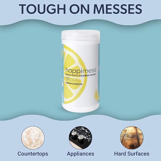 happimess WPE1002A All-Purpose Cleaning Wipes, Heavy Duty Multi-Surface Household Wipes for Kitchen and Bathroom, Fresh Lemon Scent, 100 Count