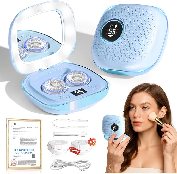 2025 Upgraded Ultrasonic Contact Lens Cleaner【50KHz Germany Super Motor】【Top1 Intelligent Chip-Smart Modes】【Rechargeable】 Gentle Cleaning & 99% Brightness, Portable Soft Contact Lens Tools (Blue)