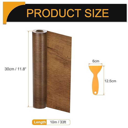HARFINGTON Wood Grain Repair Tape 11.8 Inch x 33ft Self Adhesive Repair Patch Tape Simulated Wooden Floor Tapes with Plastic Scraper for Tables Doors Windows Furniture, Brown Wood