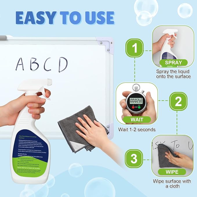 Fuyoooo 8 Pcs Whiteboard Cleaner Set 4 17 fl oz Dry Erase Board Liquid Cleaner with 4 Cloths White Board Cleaning Spray for Classroom Chalkboard Home Office (Grey)