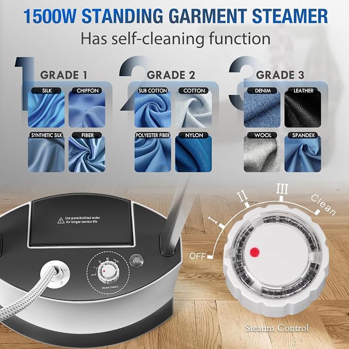 Standing Garment Steamer 1500W Standing Garment Steamer - 30s Fast Heat, 101 fl.oz Detachable Tank, 2 - Level Steam Ironing Board and Clothing Hanger,Adjustment for Flat Hanging & Diagonal Ironing