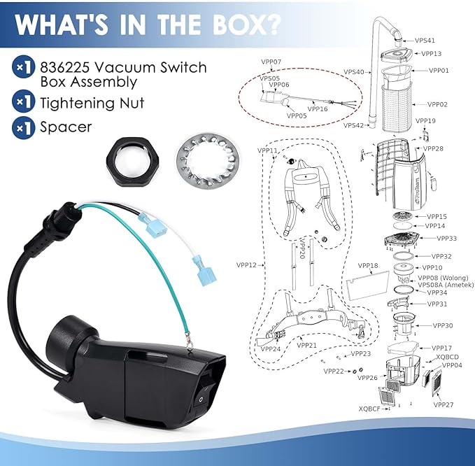 836225 Vacuum Switch Box Assembly for ProTeam Super Coach Pro 10,Backpack Vacuum Switch Parts with Tightening Nut Compatible with Proteam Super Coach Pro 6