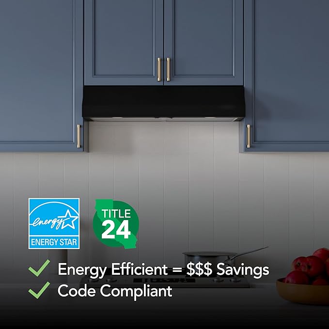 Broan-NuTone 30-Inch Black Under Cabinet Range Hood- Trusted Quiet Power with 350 CFM, 1.5 Sones for Effective Everyday Kitchen Ventilation