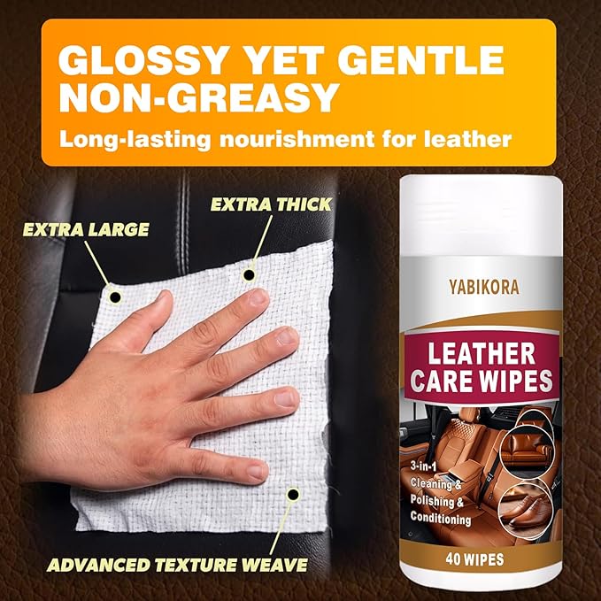 Leather Wipes, Full 80 Wipes Leather Seat Wipes for Car Interior, Steering Wheel & Furniture, Leather Couch Wipes and Conditioner - Generously Sized (4.72 X 5.51 Inch) - 2set