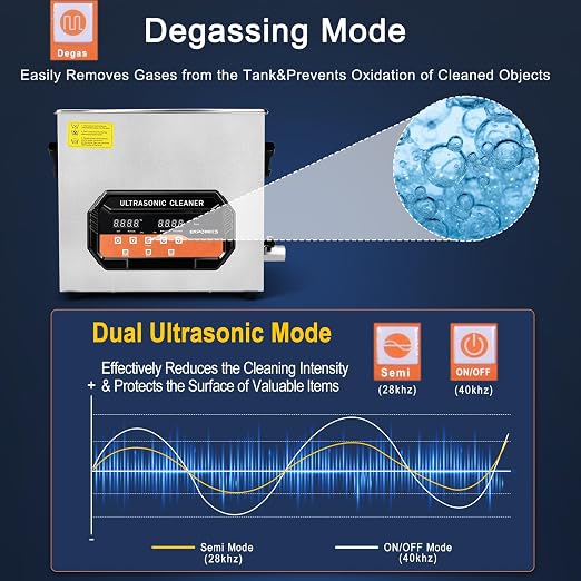 Ultrasonic Cleaner 6L 180W Digital Ultrasonic Cleaning Machine with Upgraded Degassing & Gentle Mode, 40kHz, with Heater & Timer for Tools, Jewelry, Watches, Glasses, Dentures, Small Parts