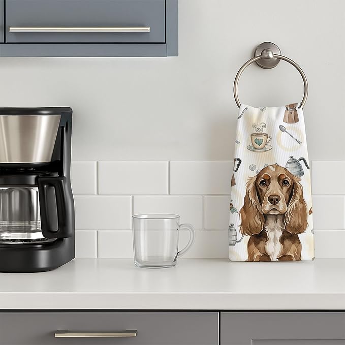 Caroline's Treasures Chocolate Cocker Spaniel Coffee Bar Kitchen Towel Velour Plush Front and Cotton Loop Back Machine Washable