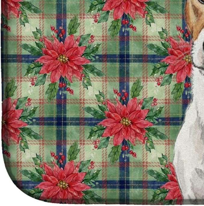 Caroline's Treasures White with Black Markings Russell Terrier Christmas PoinsettIas Dish Drying Mat Absorbent Dish Drying Mat Pad for Kitchen Counter Dish Drainer Mat for Countertop