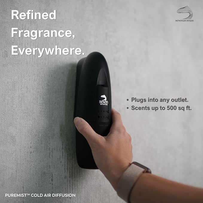 Plug in Waterless Essential Oil Diffuser for Home & Office - Cold Air Aroma Diffuser Covers Up to 500 Sq Ft, Silent Wall Plug in Scent Diffuser, Mess-Free Oil Diffuser for Aromatherapy (Black)