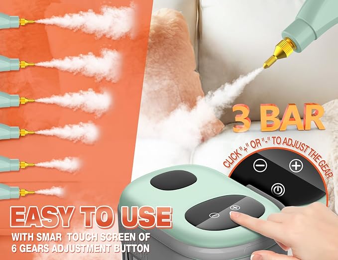 2500W Steam Cleaner, High Pressure Steamer for Cleaning, 10s Heat Up, 6 Level Adjustable Steam, 1.6L Water Tank, Chemical-Free Deep Cleaning Handheld Steam Cleaner for Home, Car, Kitchen, Bath (Green)