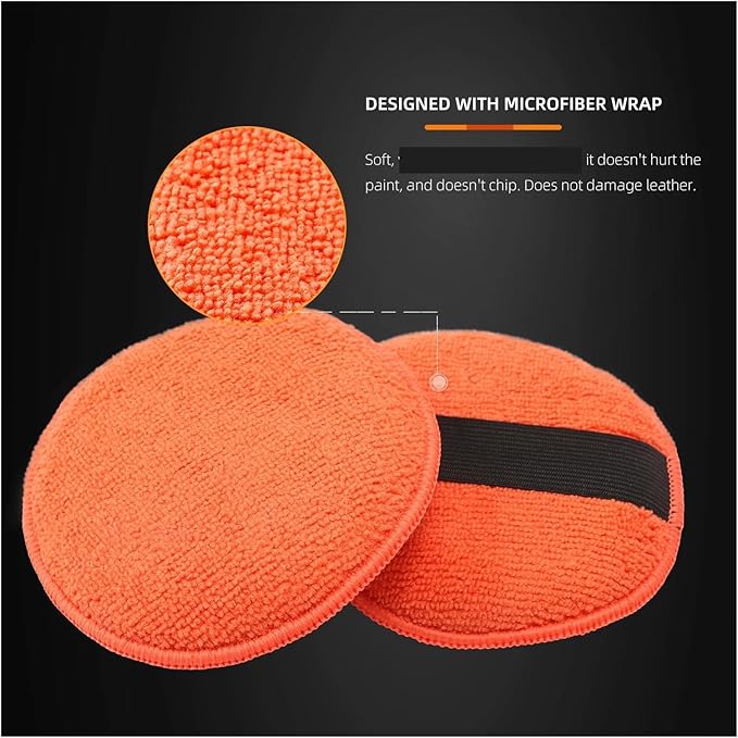 5 Inch Microfiber Wax Applicator Pads - Reusable Hand Polishing Foam Pads with Elastic Grip for Cars and More
